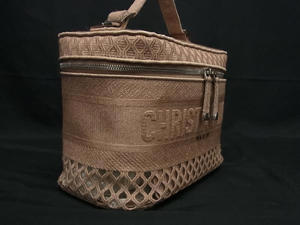 Dior Clutch Christian Handbag Vanity Pink Canvas Makeup Bag